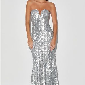 Lulus Ballroom Beauty Silver Sequin Maxi Dress
